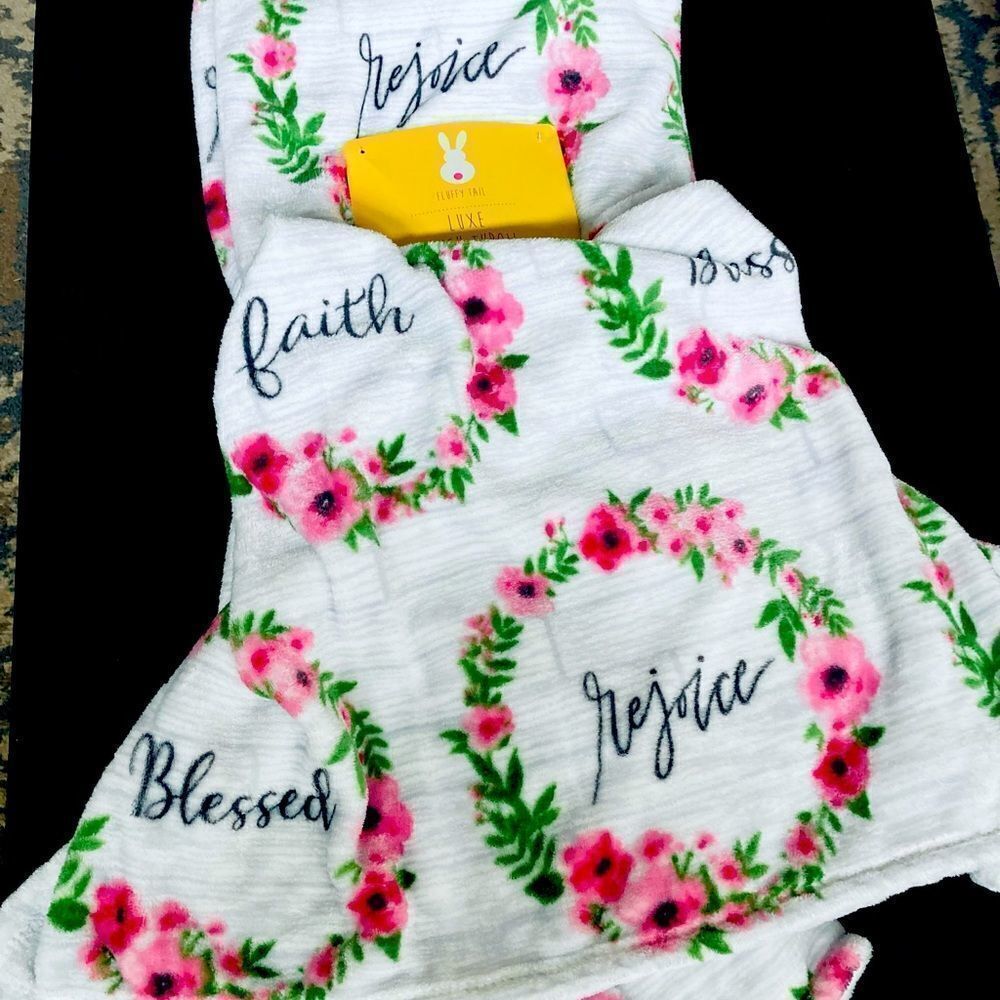 Spring Easter Blessed Rejoice Plush Floral Wreath Throw Blanket